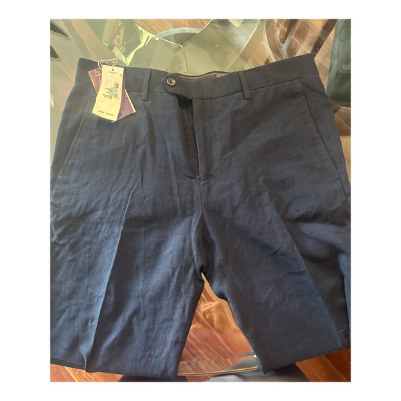 Mens Saks Fifth Avenue Collection Linen Blue Trouser Size 34 - Picture 1 of 3